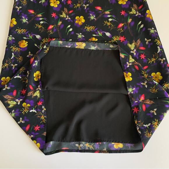 Topshop Midnight Floral Black Multicolor Boho Style Shift Slip Mini Dress US 4 - Picture 8 of 11